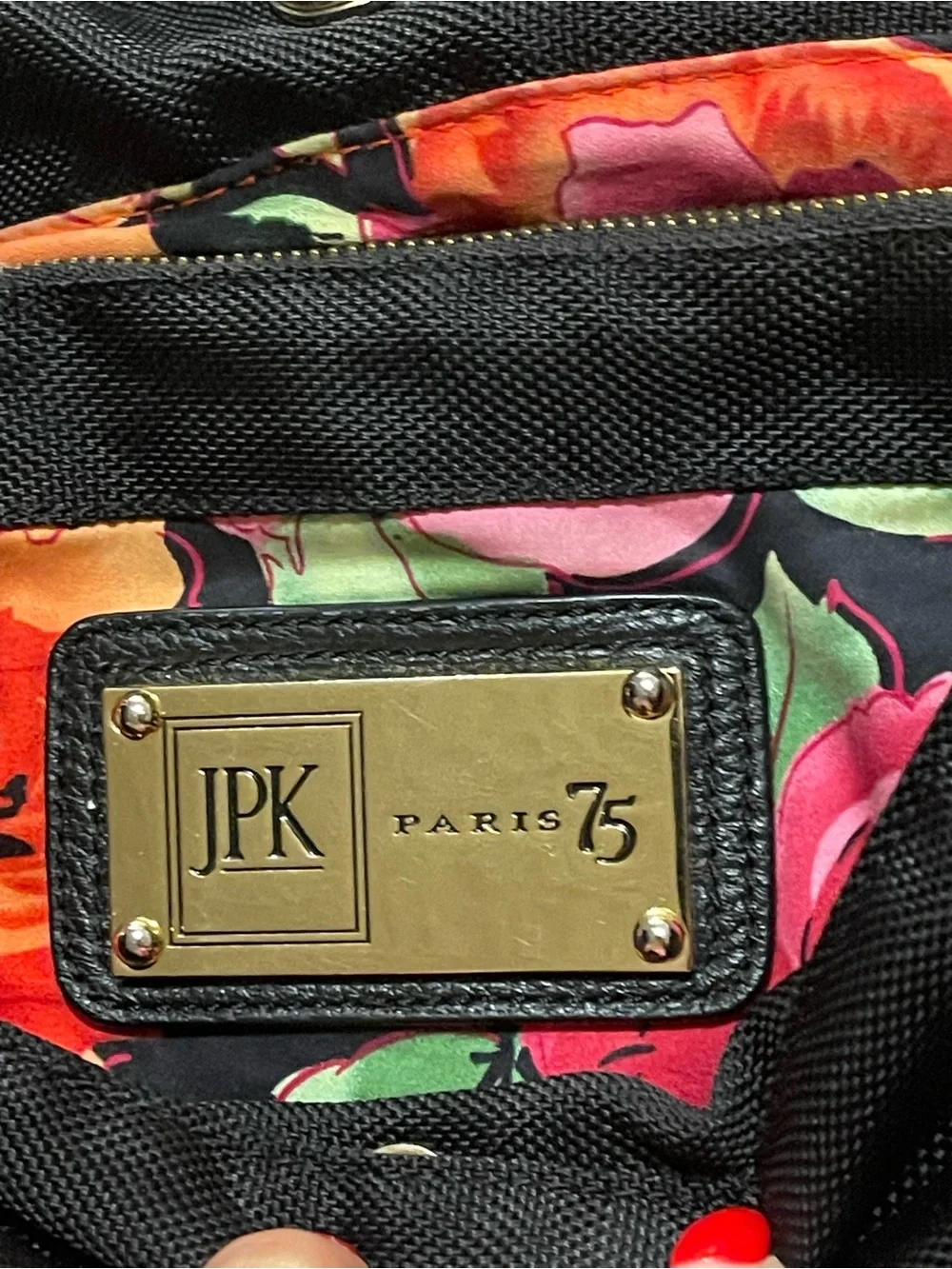 JPK Paris 75 Nylon Hobo Shoulder Bag W/ Chunky Gold Hardware & Floral Lining
